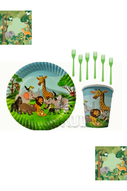 Safari Cute Animals 16 Person Plate Cup Fork Set Birthday Party Supplies Concept