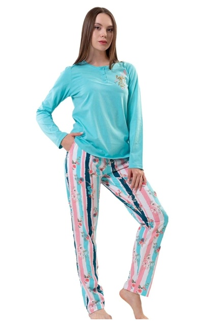 Women's 100% Cotton Long Sleeve Comfortable Fit Flower Patterned Pajama Set