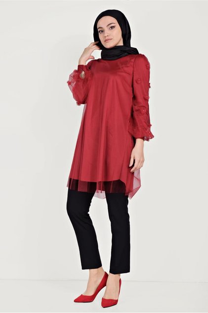 Three-Dimensed Flower and Tule Detailed Tunic 40519