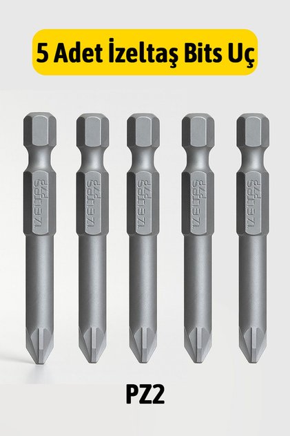 PZ2 Yıldız Bits Uç 50 mm 5 ADET Profesyonel Darbeye Dayanıklı Çelik Tornavida Ucu Matkap Uyumlu