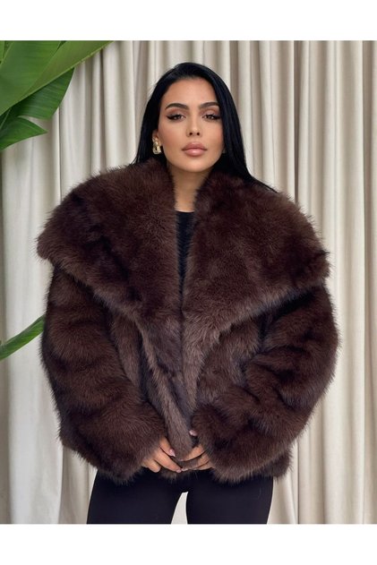 Damen-Jacquard-Pelzmantel mit Rotfuchs-Muster