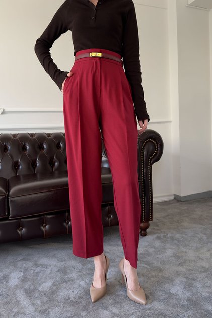 Fabric Carrot Pants - Bordo