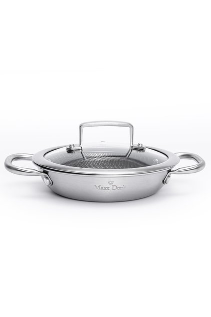 Steel Fusion Hybrid 20 cm Induction Base Stainless Steel Pan with Glass Lid