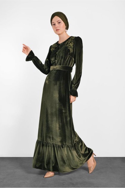 Embroidered Dress with Belt 40379