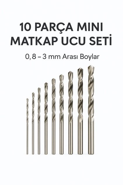10 Parça Mini Matkap Ucu Seti – 0,8 mm – 3 mm Arası Boylar