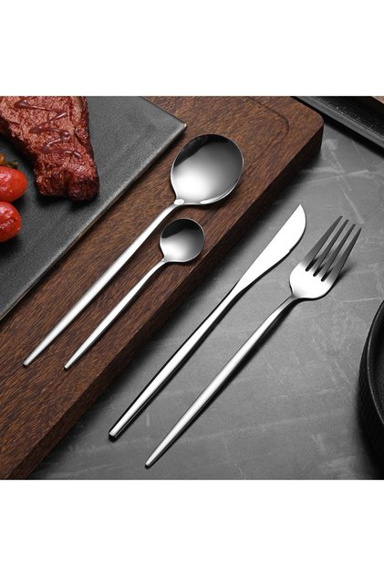 30-Piece Stainless Steel Knife Fork Spoon Full Set Silver for Home Office Restaurant Hotel Silver
