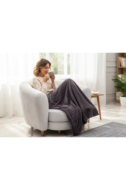 Wellsoft 150X200 Ribbed Tv Blanket (Sofa Shawl), Anthracite