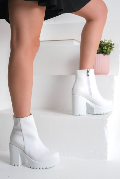 Cut-Out White Platform Heel Boots