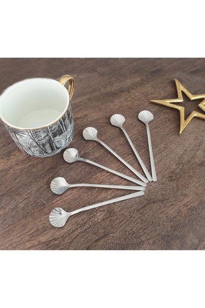 Mussel Design Silver Color 6-Piece Tea, Nescafe, Jam, Presentation Spoon