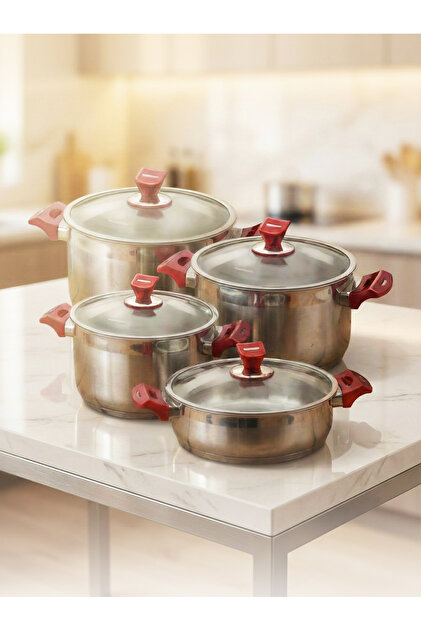 Hascevher Yaprak 8 Parça Çelik İndüksiyon Tabanlı Tencere Takımı