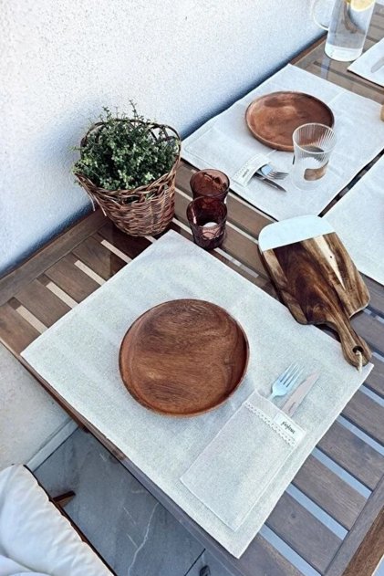 4-Piece 100% Raw Linen Spoon Holder Detailed American Serving/Supla Set