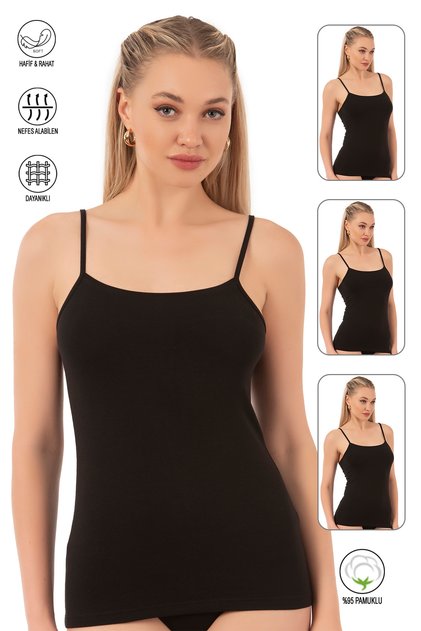 Özkan 23319 3-Pack Women's 95% Cotton Lycra Single Jersey Flexible Comfortable Thin Strap Undershirt