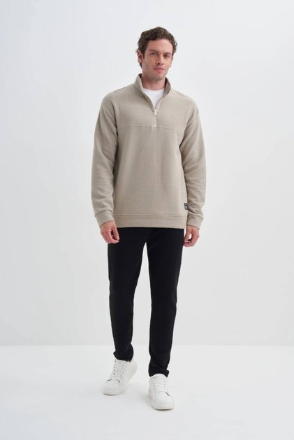 Slim Fit Stand Collar Jacquard Patterned Sweatshirt