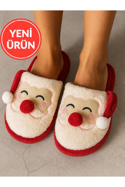 Fluffy House Slippers with Santa Claus Figure, Christmas Special Design House Slippers, Non-Slip Sole