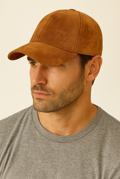 Genuine Original Leather Suede Cap Hat with Velcro