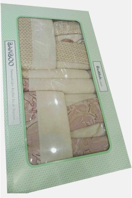 Candidum Bamboo Family Bathrobe Set 6 Pieces Cream-Pink/Cream-Beige