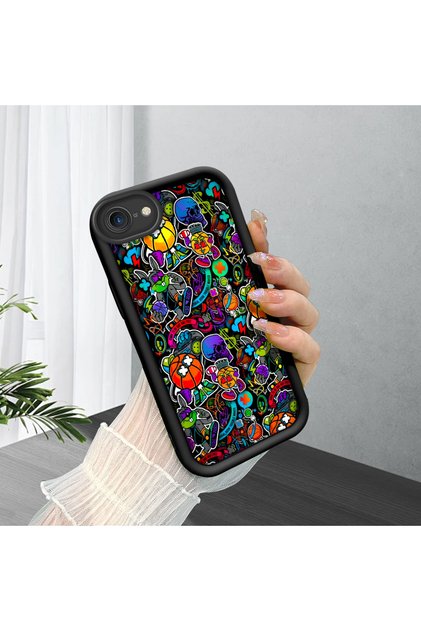 Black Silicone Graffiti Pattern Lens Protection Phone Case Compatible with iPhone 7/8/Se 2020 2022