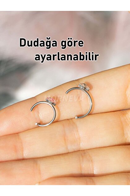 MORNEVA Deliksiz Taşlı Yıldız Çelik Halka Sıkıştırma Fake Dudak