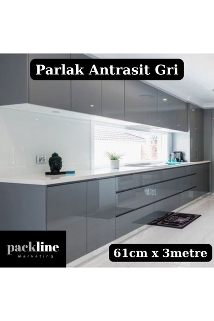 Glossy Anthracite Grey Adhesive Foil Kitchen Cabinet and Furniture Covering Foil 61Cmx3M