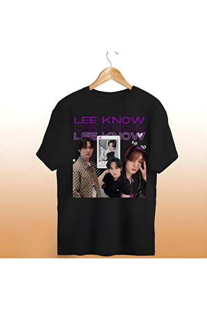 barsdepo Stray Kids Lee Know Baskılı Tişört, Oversize Unisex Siyah