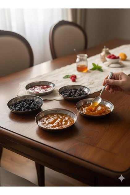6'lı Çerezlik ve Kahvaltılık Mezelik Düz Tabak Dekoratif Sunum Tepsi Paslanmaz Çelik Çap:11,5 cm