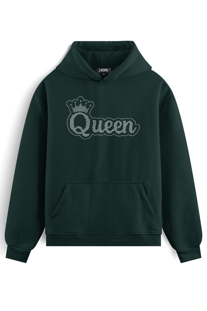 Quenn Taş Printed Oversized Hooded Sweatshirt with Fleece Inside Unisex