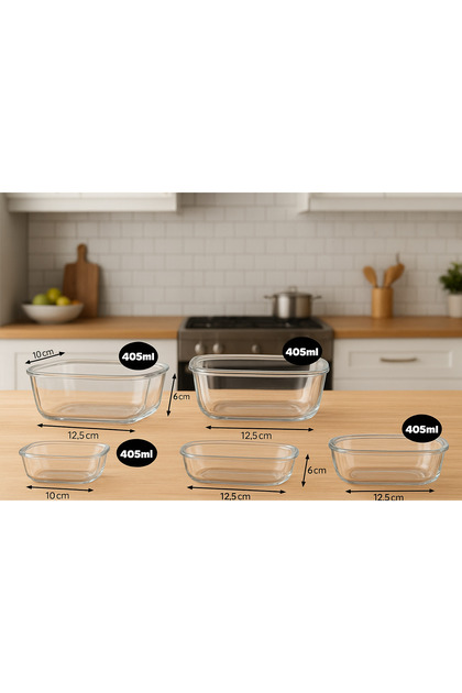 Feyzade Cube Breakfast Storage Container Set 6 Pieces 405Cc Without Lid 10 cm X 12.5 cm Size