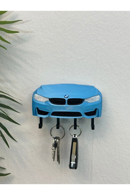 3D Printing Decorative Bmw M3 F30 Bright Blue Color Keychain with Front Model Design