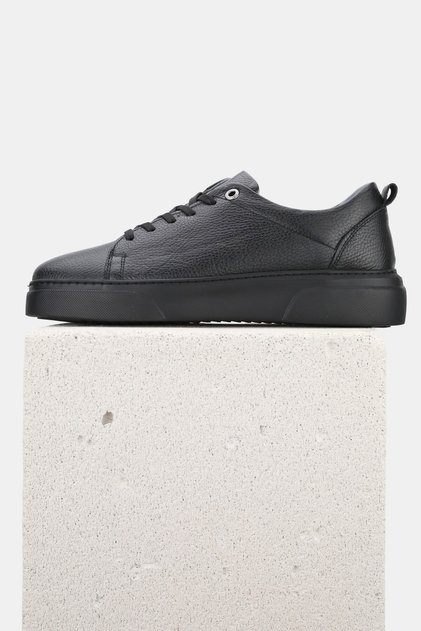 Men's Black Genuine Natural Leather Eva Sole Sneaker Lace-Up Shoes