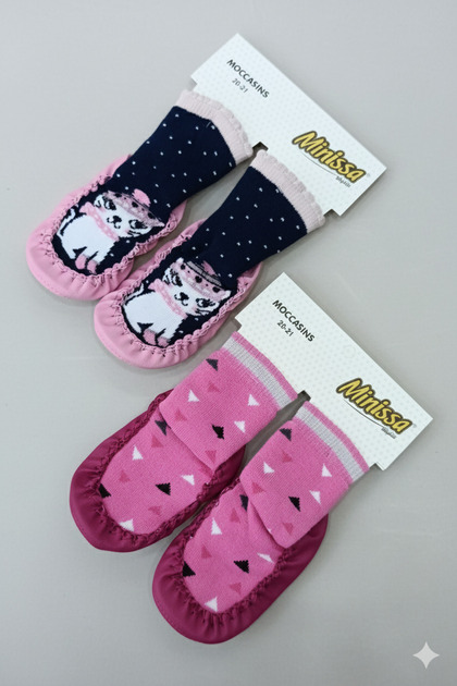 Girls Towels with Leather Soles, 2 Pairs