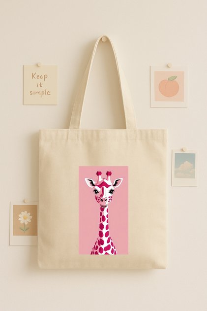 Pink Giraffe Printed Cloth Bag Tote Bag