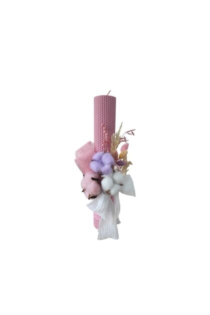 Lumanare de botez din ceara naturala de albine roz, 34 cm, Colorart