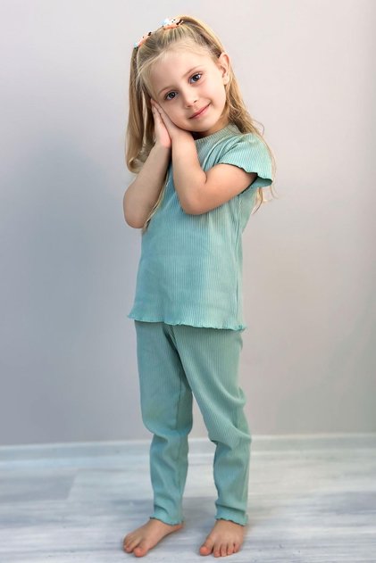 Girl's Tights Set with Glitter Lettering Printed 1.5-5 Years Old, Mint Green
