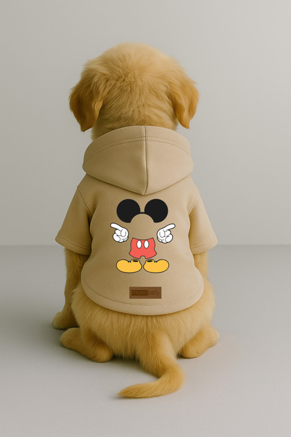 Printed Dog and Cat Clothing & Dress with Fleece Inside - Beige Color K Hooded Hoodie B14E6