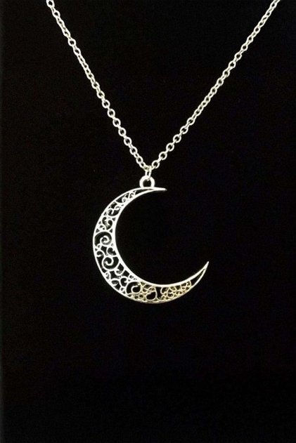 Silver Authentic Patterned Moon Necklace
