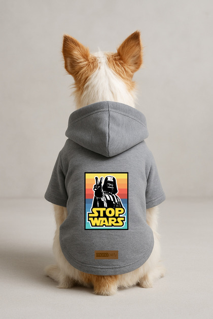 Printed Dog and Cat Clothing & Dress with Fleece Inside - Grey Color K Hooded Hoodie Bc2Dd