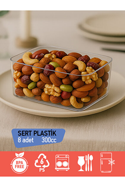 BİZDENGELSİNNET 8'li Tiramisu Kapaklı Tatlı Kase 300cc, Dikdörtgen