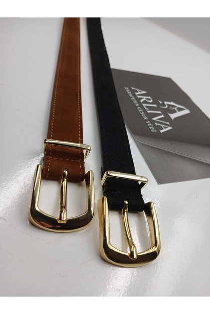 Suede 3cm Gold Plated Buckle Women's Trouser Belt, Dress Belt, Coat Belt