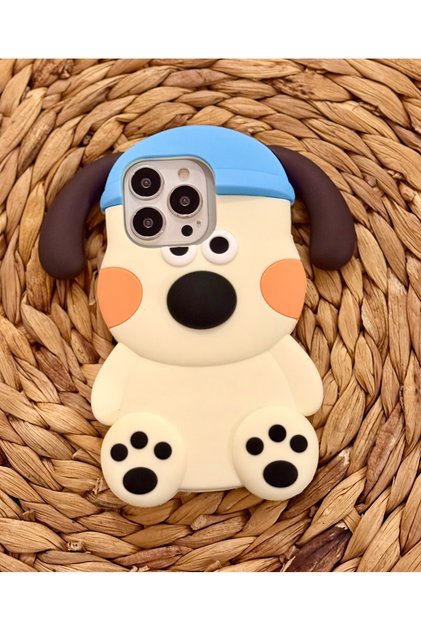 iPhone 14 Pro (6.1 Inch) Compatible Cute Eared Dog Pochacco Patterned Dough Silicone Luxury Case Cover