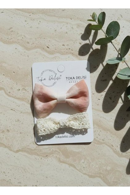 Hairless Baby Hair Clip, Marbled Salmon Cream Combination Bow Hairless Baby Hair Clip