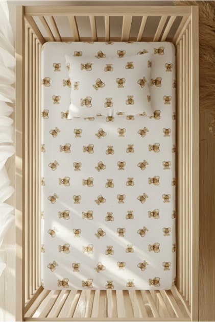 100% Cotton Ranforce Fitted Sheet Set - Bear Tedy Patterned Park Bed 70X120 35X45