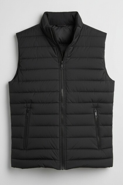 Men's Quilted Lined Puffer Vest with Double Pockets and Zipper