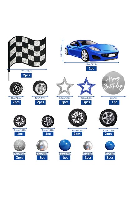 blue 28pcs 28pcs Blue Racing Wheel Cake Topper Tyre Cake Decorations for Boy Kid Birthday Party Raci