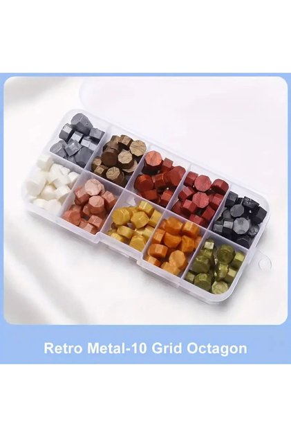 TZ522 200Pcs Box Sealing Wax Beads, 10 grids Octagon Sunflower Sealing Wax Pellets for Wax Seal Stam