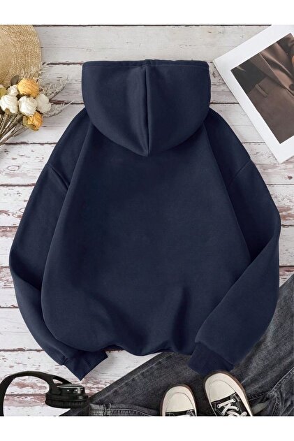 Rokeby Unisex Weirdos Doberman Baskılı Lacivert Kapüşonlu Kanguru