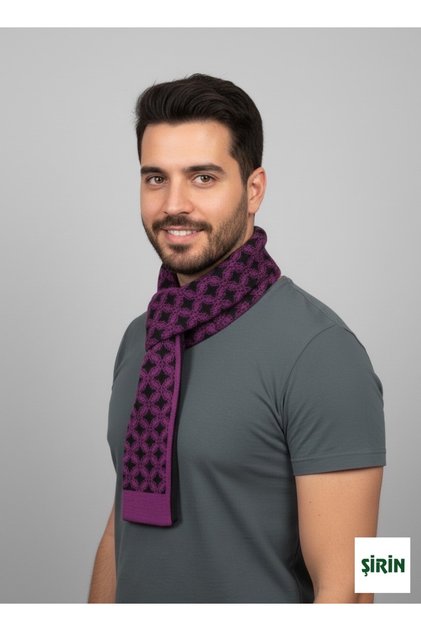 Men's Double-Sided Geometric Pattern Scarf Warm - Kaşkol Soft Knitwear Winter Premium