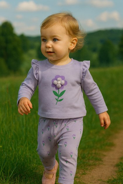 187-12-25 Baby Girl Floral Printed Long Sleeve Top and Patterned Leggings 2-Piece Set 0/12 Months