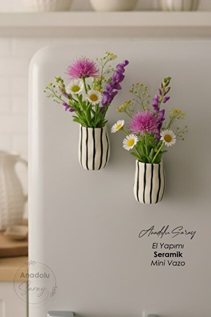 Anadolu Saray El Yapımı Seramik Mini Vazo Mıknatıslı Buzdolabı