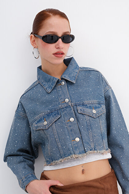 Addax Taşlı Crop Denim Ceket C5017-1 - Fiyatı, Yorumları