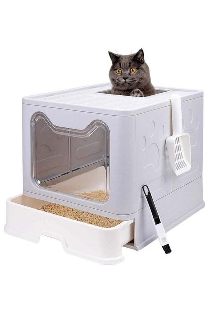Two-Way Foldable Drawer Type Cat Litter Box Grey